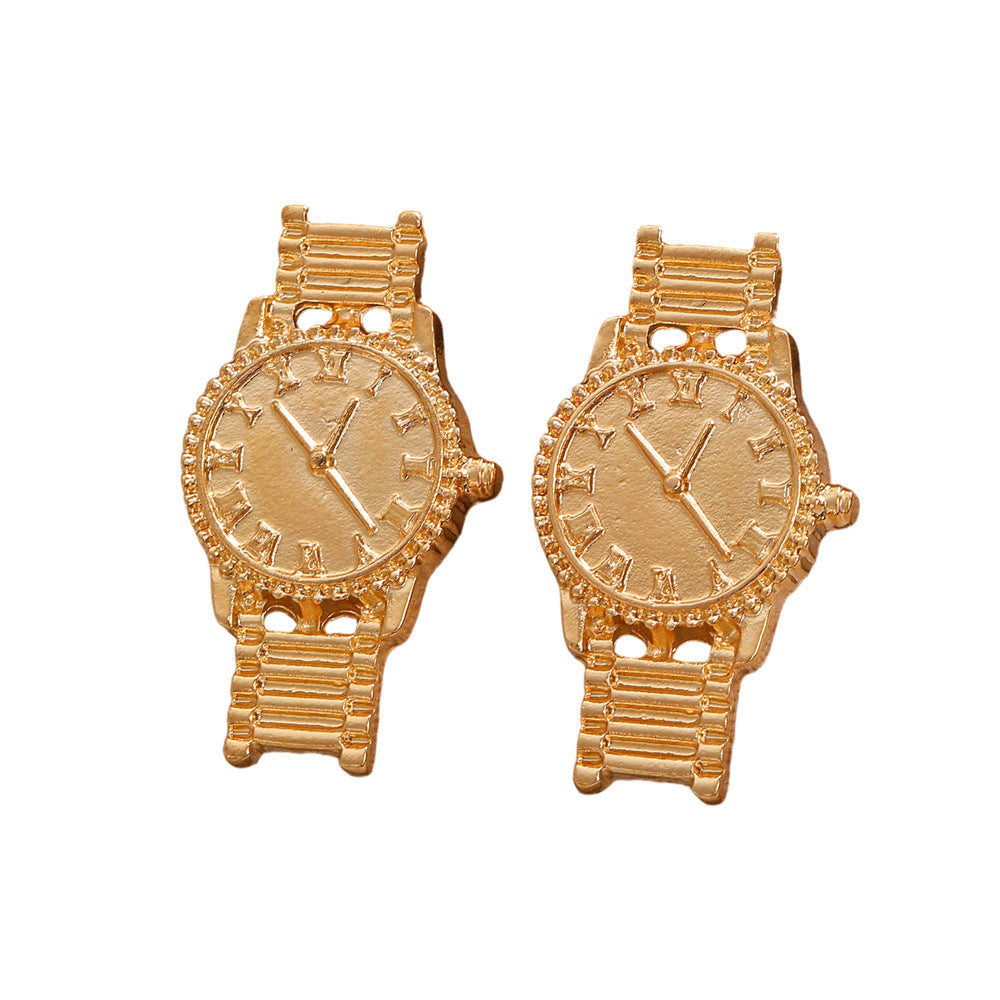 Wholesale High-end watch earrings,  personalized niche street style trend gold watch earrings